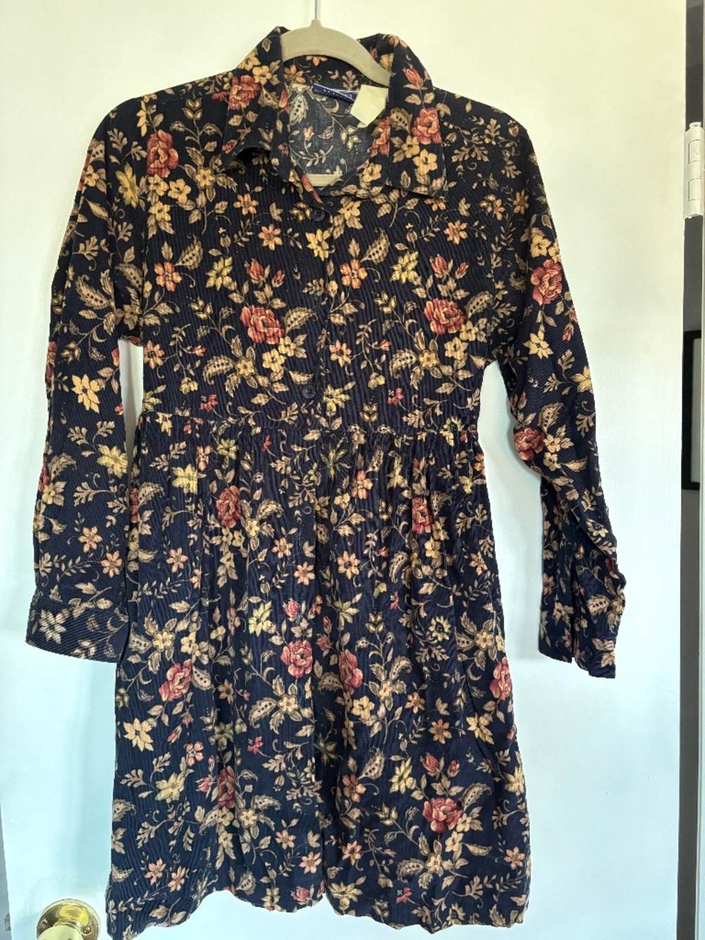 corduroy floral mini dress